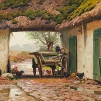 Monsted Peder Poultry Hiding From The Rain At A Farm House At Tystrup 1918
