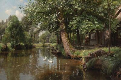 art oil painting reproduction of  Monsted Peder Punting On The River 1914 museum quality handmade