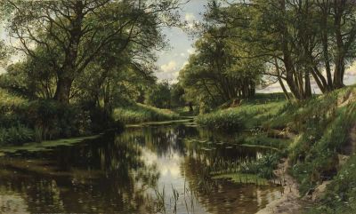 art oil painting reproduction of  Monsted Peder River Landscape Summer 1905 museum quality handmade