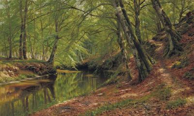 art oil painting reproduction of  Monsted Peder River Through The Woods 1905 museum quality handmade