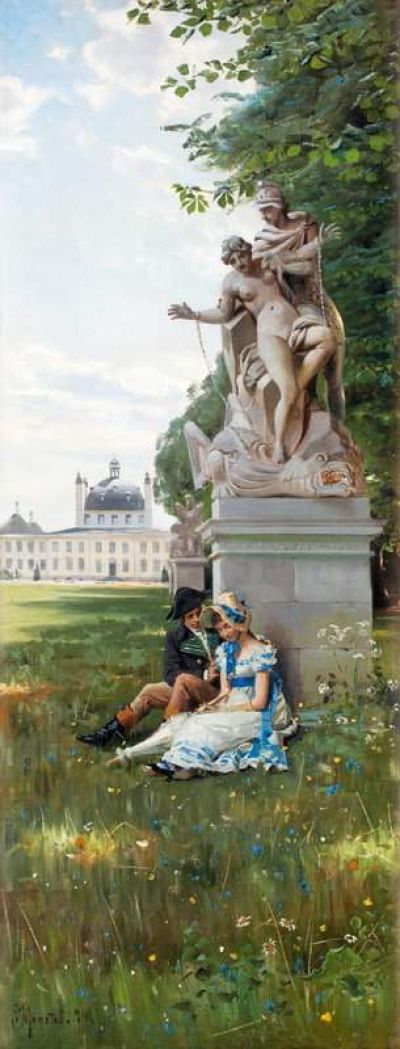art oil painting reproduction of  Monsted Peder Romantic Scene From Fredensborgs Park museum quality handmade