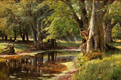 art oil painting reproduction of  Monsted Peder Skogslandskap 1908 museum quality handmade