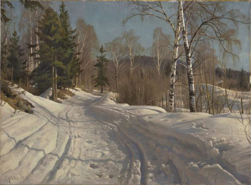 Monsted Peder Solklar Vinterdag Ved Langseth - Lillehammer Norge 1919 museum quality
