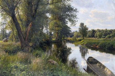 art oil painting reproduction of  Monsted Peder Sommerlandschaft Mit Flussaue 1911 museum quality handmade