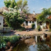 Monsted Peder Spring Day At A Thatched House With Blooming Lilacs 1925