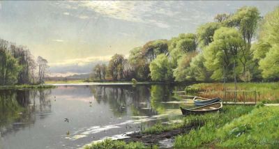 art oil painting reproduction of  Monsted Peder Spring Day At Molledammen At Orholm 1894 museum quality handmade