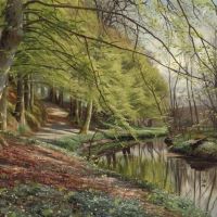 Monsted Peder Spring Day In The Forest With Anemones By A Stream 1898