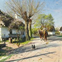 Monsted Peder Spring Day In Vallensb K The Horses Are Being Ridden Through The Village