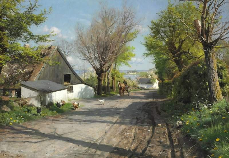 Monsted Peder Spring Day With A Horse Carriage On The Road Near Jyllinge 1921 museum quality