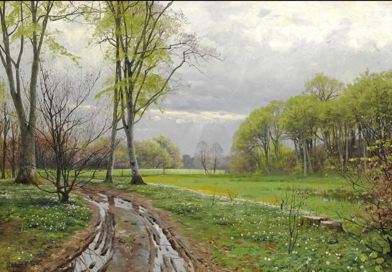 Monsted Peder Spring Day With New-leaved Beech Trees And Anemones 1897 museum quality
