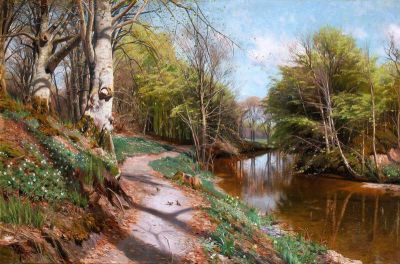 art oil painting reproduction of  Monsted Peder Spring Landscape With Anemones 1909 museum quality handmade