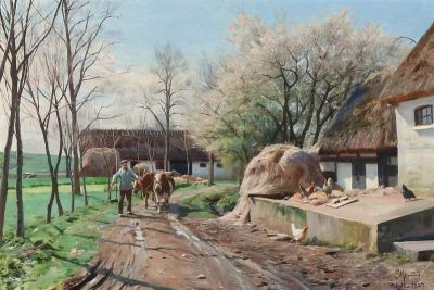art oil painting reproduction of  Monsted Peder Springtime At Samso By A Farm 1927 museum quality handmade