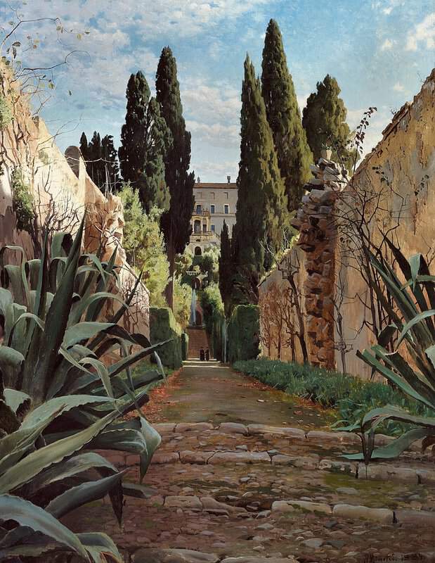 Monsted Peder Steps Leading Up To Villa D Este. View From Tivoli Near Rome museum quality