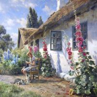 Monsted Peder Stickande Flicka I Solsken 1934