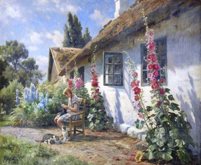 art oil painting reproduction of  Monsted Peder Stickande Flicka I Solsken 1934 museum quality handmade