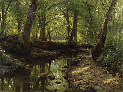 art oil painting reproduction of  Monsted Peder Stream Through The Woods museum quality handmade