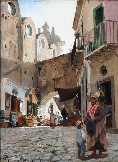 art oil painting reproduction of  Monsted Peder Street Scene Capri 1884 museum quality handmade