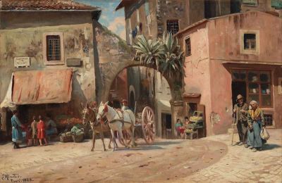 art oil painting reproduction of  Monsted Peder Street Scene From Tivoli 1928 museum quality handmade