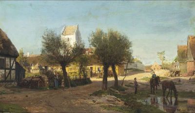 art oil painting reproduction of  Monsted Peder Summer Afternoon In Aarhuus Village 1882 museum quality handmade