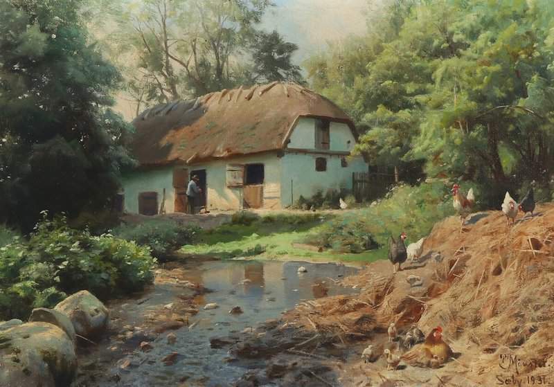 Monsted Peder Summer At A River By A Farm 1931 museum quality