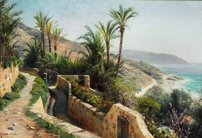 art oil painting reproduction of  Monsted Peder Summer Day Along The Italian Coastline Near Amalfi 1902 museum quality handmade