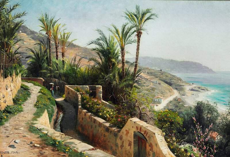 Monsted Peder Summer Day Along The Italian Coastline Near Amalfi 1902 museum quality