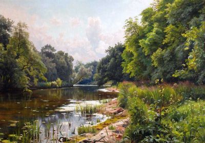 art oil painting reproduction of  Monsted Peder Summer Day By The River 1910 museum quality handmade