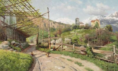 art oil painting reproduction of  Monsted Peder Summer Day In The Mountains At Meran museum quality handmade