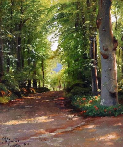 art oil painting reproduction of  Monsted Peder Summer Day On A Forest Road In Enrum Denmark 1931 museum quality handmade