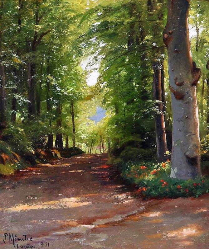 Monsted Peder Summer Day On A Forest Road In Enrum Denmark 1931 museum quality