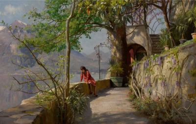 art oil painting reproduction of  Monsted Peder Summer In Varenna Italy 1921 museum quality handmade