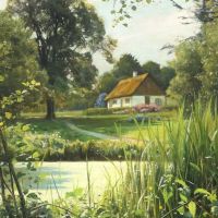 Monsted Peder Summer Landscape With A Thatched House At A Stream 1922