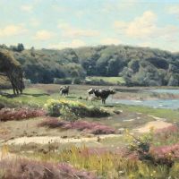 Monsted Peder Summer Landscape With Cows Grazing 1930