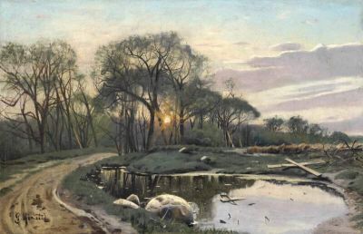 art oil painting reproduction of  Monsted Peder Sunset At A Small Pond museum quality handmade