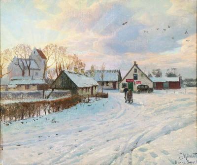 art oil painting reproduction of  Monsted Peder Sunset At Syv Kirke museum quality handmade