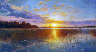 art oil painting reproduction of  Monsted Peder Sunset Over A Danish Fiord. At Dusk 1901 museum quality handmade