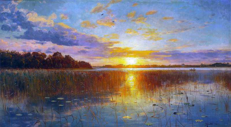 Monsted Peder Sunset Over A Danish Fiord. At Dusk 1901 museum quality