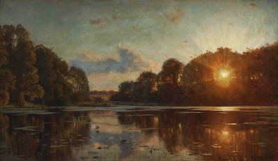 art oil painting reproduction of  Monsted Peder Sunset Over A Lake 1897 museum quality handmade