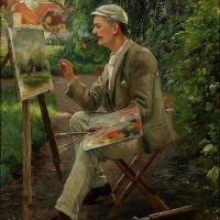 Monsted Peder The Artist Sitting At His Easel In A Garden Path 1895