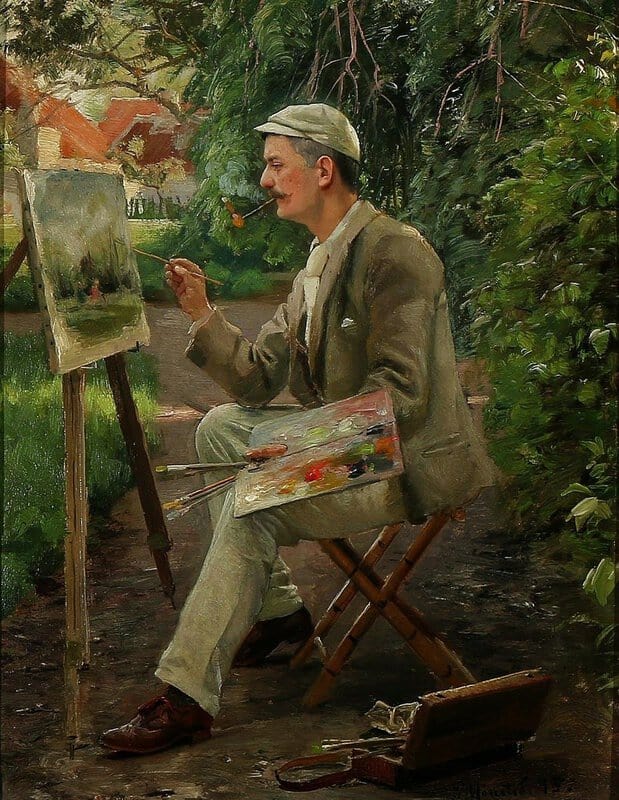 Monsted Peder The Artist Sitting At His Easel In A Garden Path 1895 museum quality