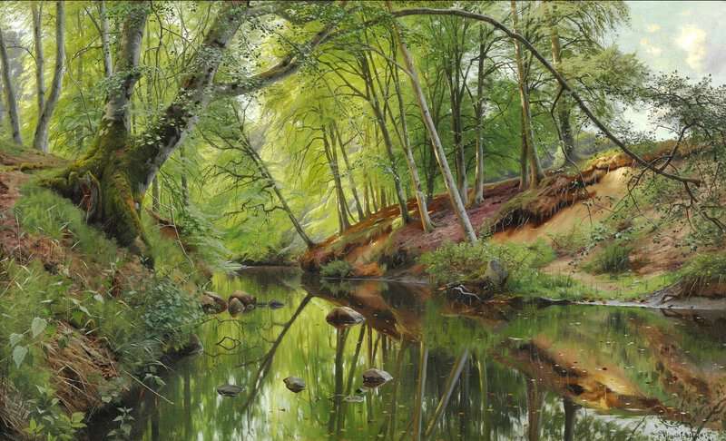 Monsted Peder The Beeches Are Reflected In A Stream In The Forest 1896 museum quality