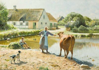 art oil painting reproduction of  Monsted Peder The Cow Refuses To Drink museum quality handmade