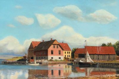 art oil painting reproduction of  Monsted Peder The Harbour In Norsminde 1878 museum quality handmade