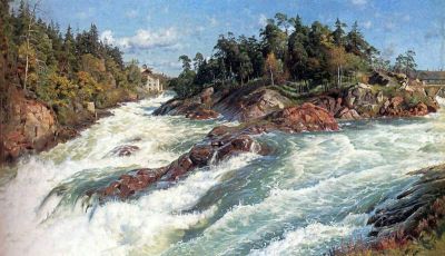 art oil painting reproduction of  Monsted Peder The Raging Rapids 1897 museum quality handmade