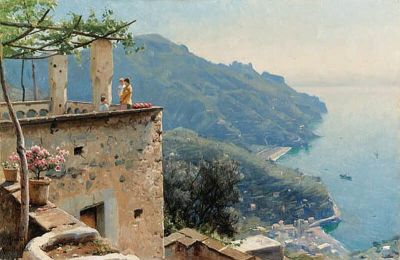 art oil painting reproduction of  Monsted Peder The Ravello Coastline museum quality handmade