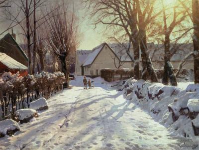 art oil painting reproduction of  Monsted Peder The Road Home 1923 museum quality handmade