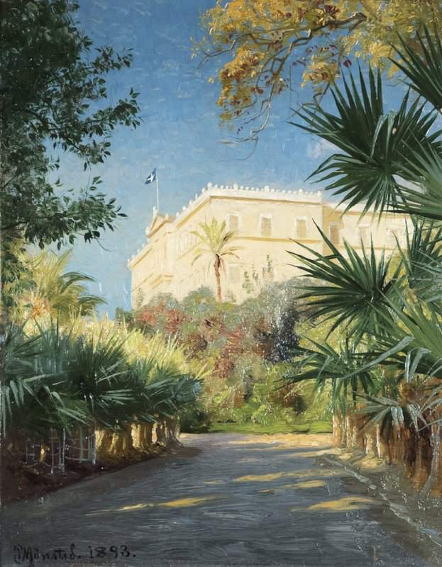 Monsted Peder The Royal Palace As Seen From The Royal Garden Athens Greece 1893 museum quality