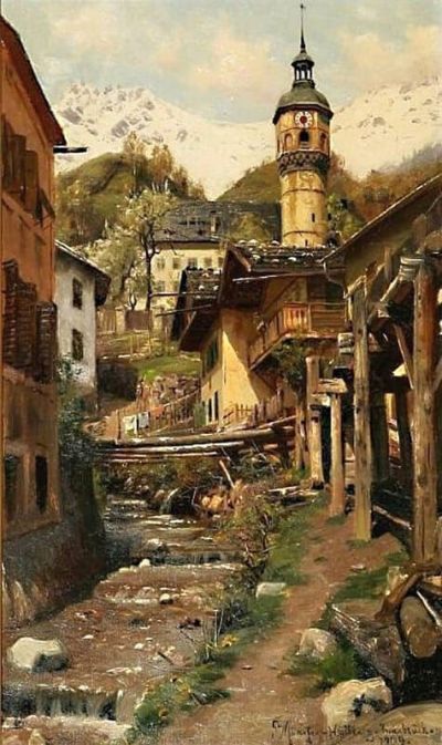 art oil painting reproduction of  Monsted Peder Town Scene From Innsbruck 1909 museum quality handmade