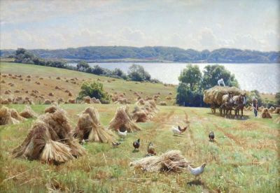 art oil painting reproduction of  Monsted Peder Tulstrup Harvesting Ca. 1920 museum quality handmade