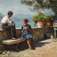 Monsted Peder Two Italians Enjoying The View Of Lake Come From Varenna 1921